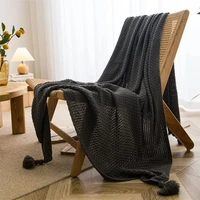 Nordic Blankets for Bed Sofa Couch Chunky Knit Bedspread Knitted Throw Blanket with Tassel Plain Color Waffle Embossed Blanket 3