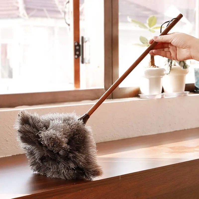 Feather Duster Wooden Handle Anti-static Dust Removal Home Cleaning