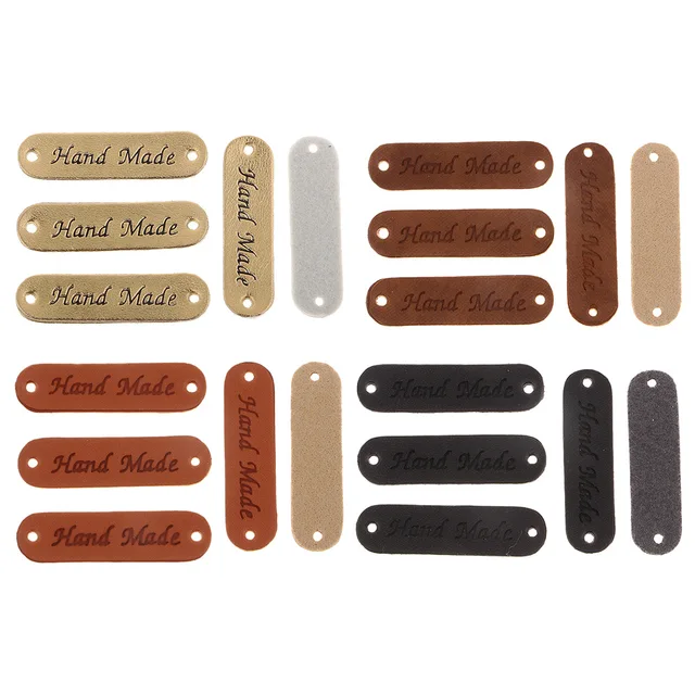 20Pcs Hand Made Labels Rectangle Letter Handmade Tags for Clothes PU Leather Label DIY Bag Hat Scarf Gifts Sewing Accessories 2