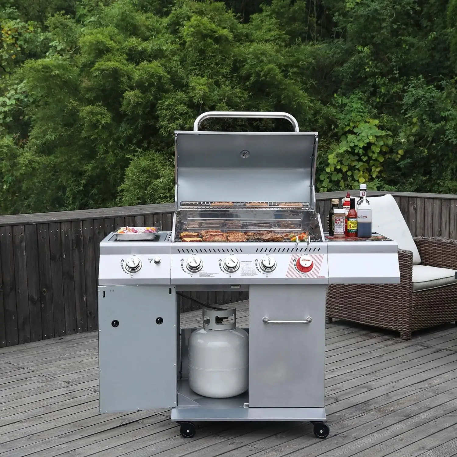 4402 4-Burner Propane Gas Grill with Side Burner, Stainless Steel Grill with 54,000  Cooking Power for 2