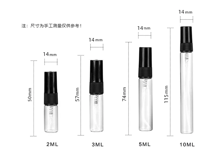 2ml 3ml 5ml mini Glass Perfeme Spray Bottle 100pcs/lot For Sample Clear Transparent Color Glass Atomizer Empty Bottle