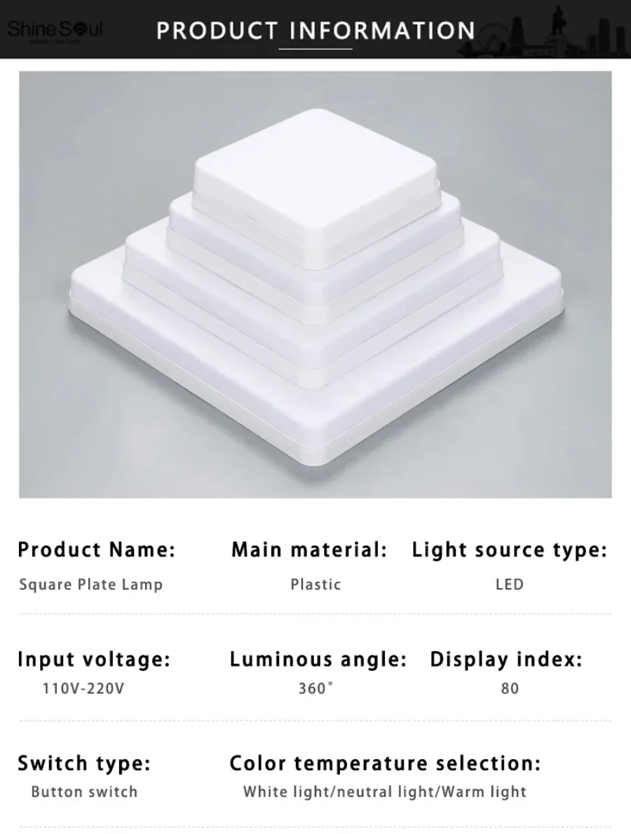 Square Energy-saving LED Ceiling Light Highlight 48W 36W 24W 18W 85-265V Living Room S74a632017be04d8e85fc9ade993f4352M
