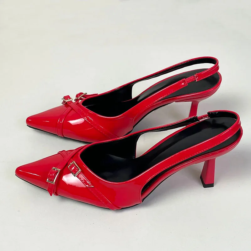 Fashion Pointed Toe Footwear Pumps Ladies High Heels Shoes Female Slingbacks Women Medium Heels Shoes Sandals Big Size 43 2