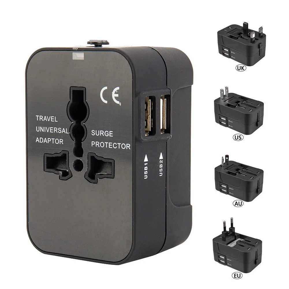 World Wide Universal Travel Adapter Multi Plug Charger with Dual USB 2 Ports