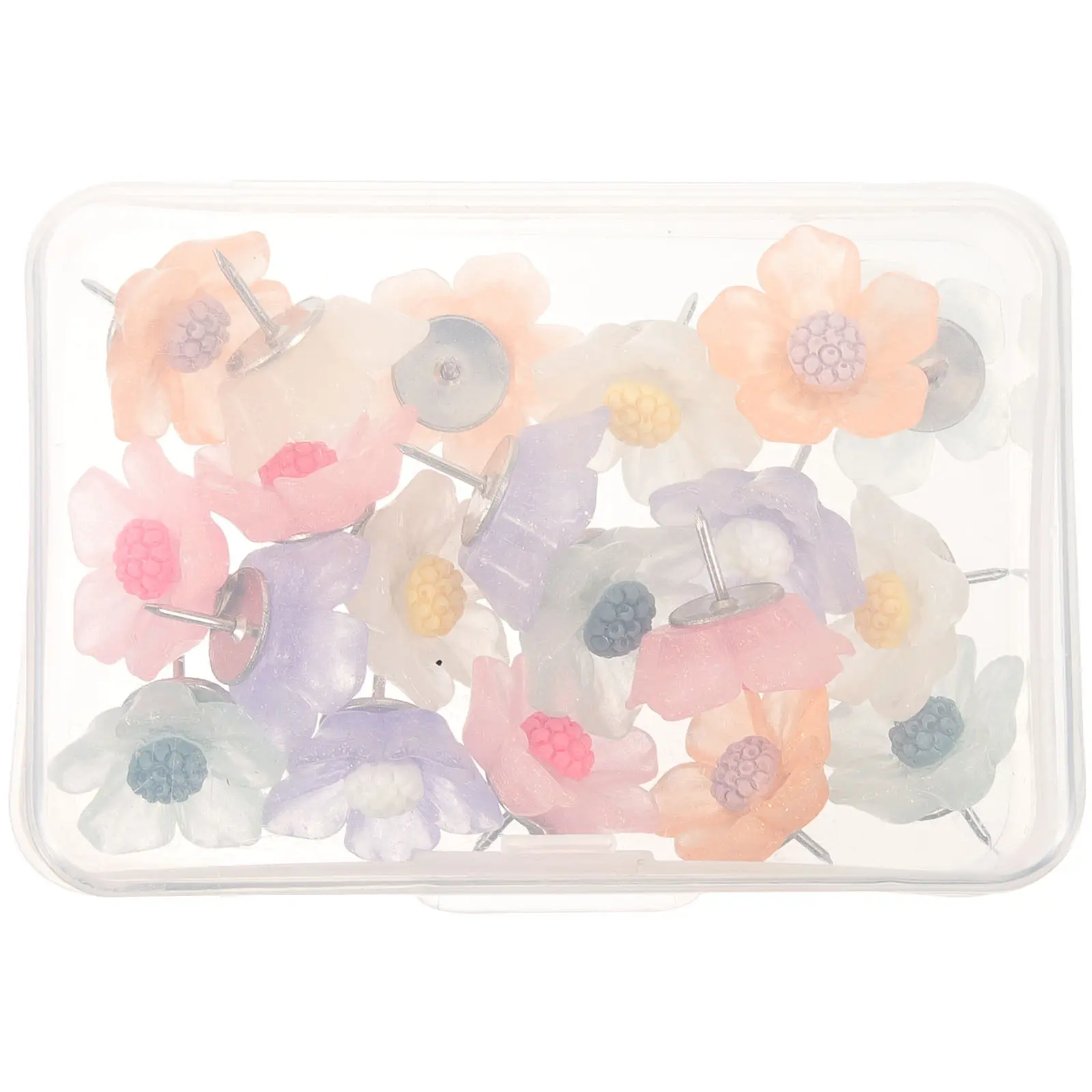 20Pcs 크리 에이 티브 엄지 못 스틸 와이어 수지 꽃 모양의 푸시핀 코르크 보드 액세서리 사무실 책상 아트 공예지도 마킹