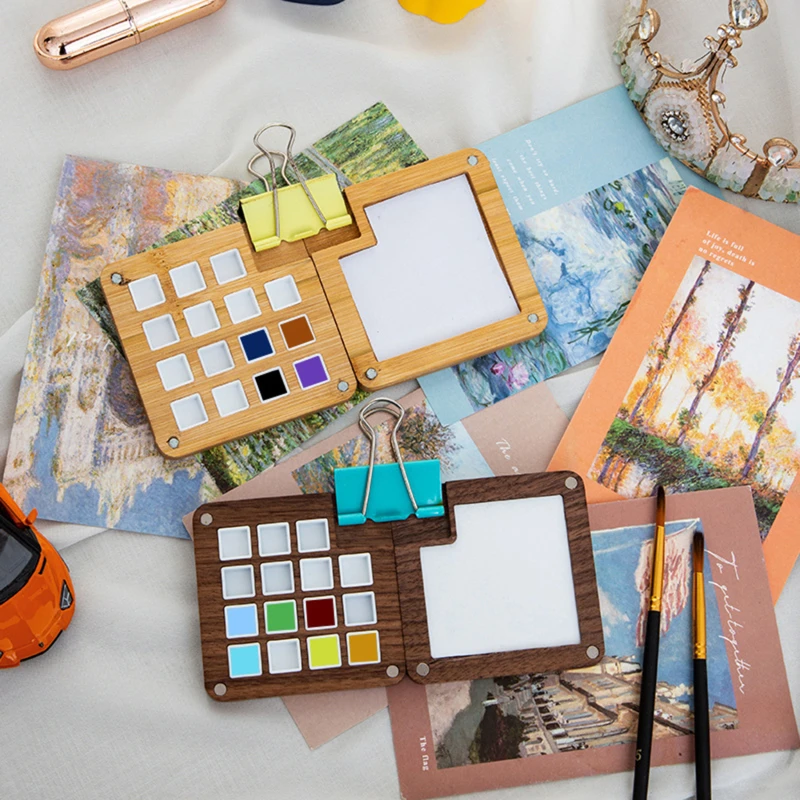 Empty Wooden Watercolor Palette Portable Mini Travel Watercolor Acrylic Paint Box Square Tray Box Art Painting Art Supplies paint tray color palette watercolor palette