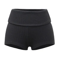 Summer Clothes Casual Shorts Woman Knit Fold Over Shorts High Waisted Slim Fit Stretchy Yoga Shorts Active Jogger Shorts Black - Image 4