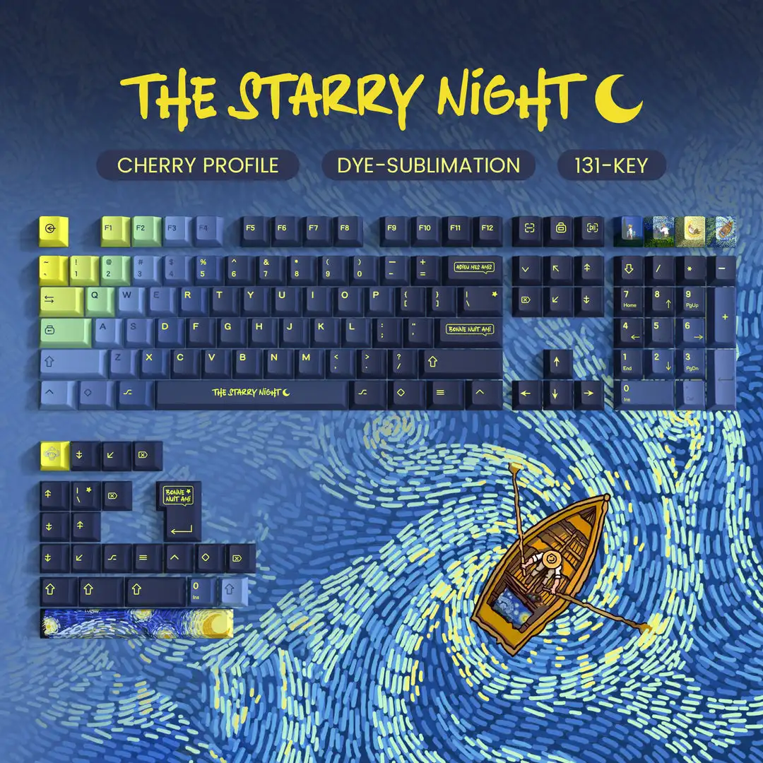 Starry Night Cherry Perfil Keycaps Pbt Keycap para Gateron Switches mx Teclado Gaming 131 Chaves Cinco Lados Dye Sublimação