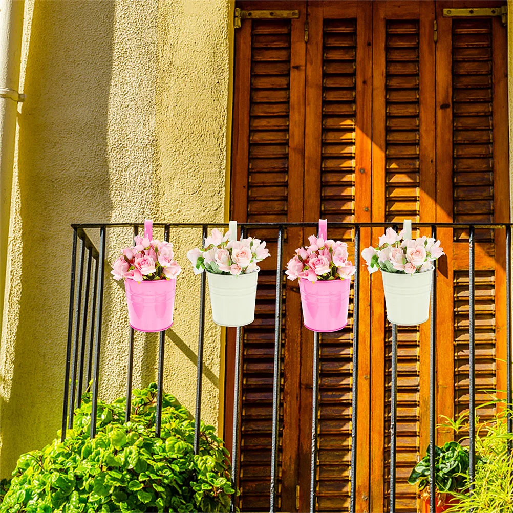 

Pots Succulents Flower Bucket Hanging Pots Planter Pot Iron Garden Plant Balcony Metal With Vase Flowerpot Container Railing