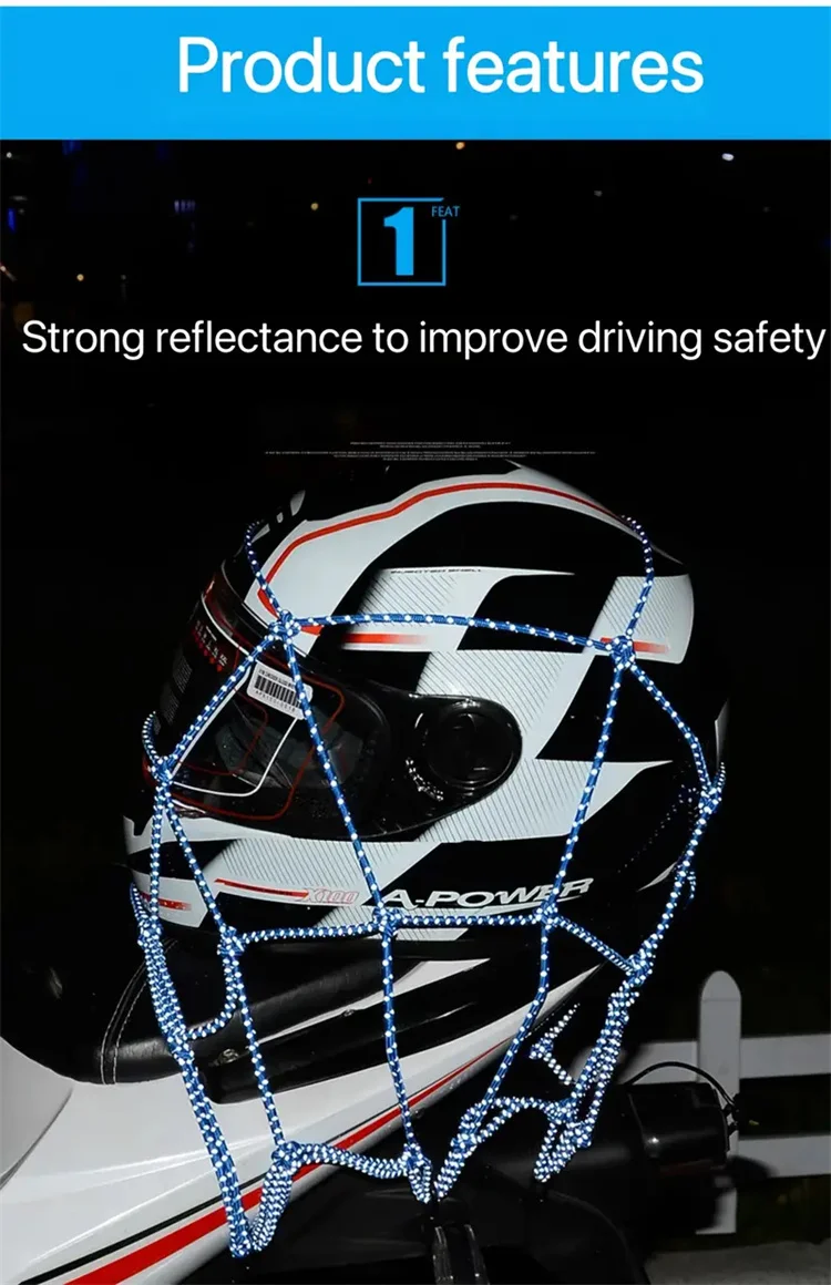 New Motorcycle Reflective Luggage Net Universal 6 Hooks Motorbike Helmet Mesh High Elasticity Moto Rear Seat Net Wear-resistant