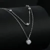 FEOBUR 5mm Certified Moissanite Pendant Layered Necklace 925 Sterling Silver for Women Double Layer Clavicle Chain Party Jewelry 3