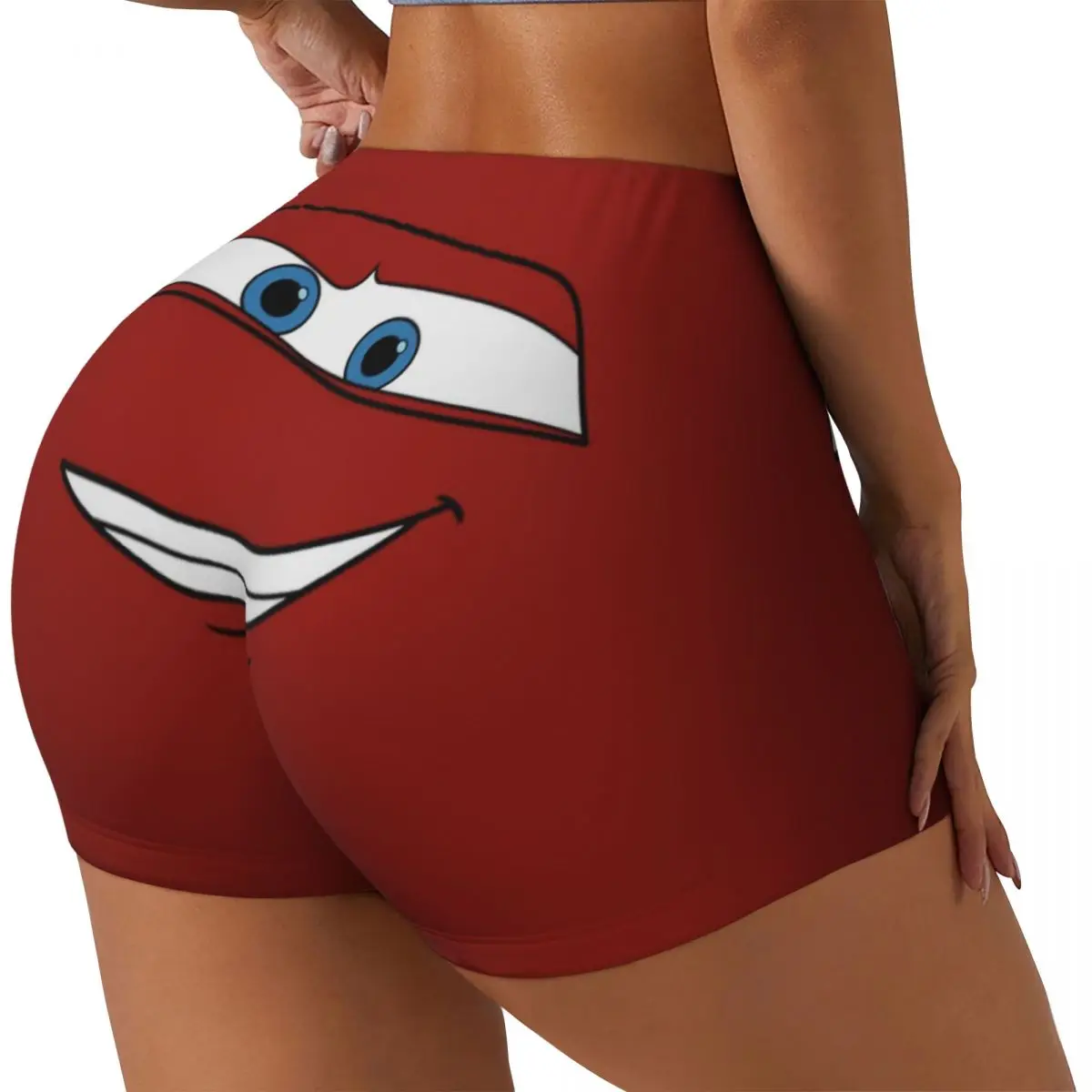 Workout Shorts Women Lightning Mcqueen Cars Workout Yoga Shorts Happy Gym Athletic Volleyball Biker Shorts