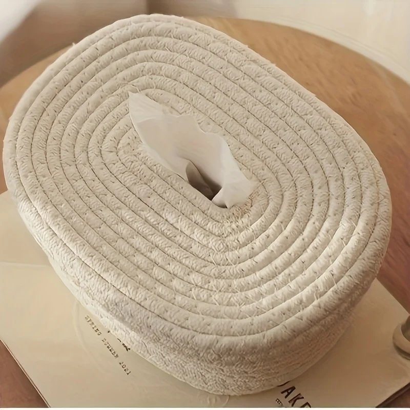 1pc Hand-Woven Fabric Tissue Box Holder-Stylish, Lightweight,Washable,Multifunctional Storage for Face Towels,Napkins on Home