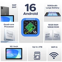 Tablette DOOGEE U10, écran HD 10,1 pouces, Android 16, 16 Go de RAM, 128 Go de ROM, batterie de 5060 mAh, Widevine L1, WiFi6, 8MP+5MP, tablette PC 2