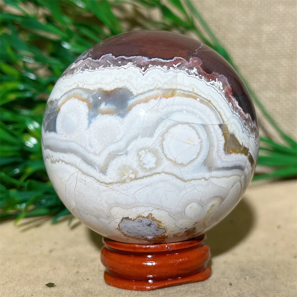 Crystal Natural Mexican Agate Sphere Ball Quartz Stone Mineral Beauty Gemstones Minerals Ornaments Home Decoration+Stand 5