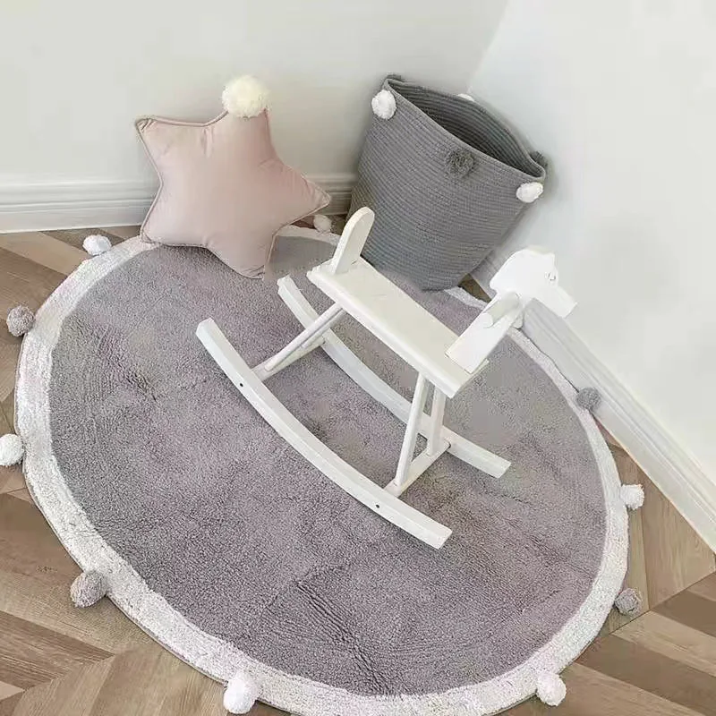 Round Carpets For Living Room Bedroom Cotton Soft Rugs Baby Crawling Mat Fleece Carpet With Ball Decor Kids Room Home Decoration 3