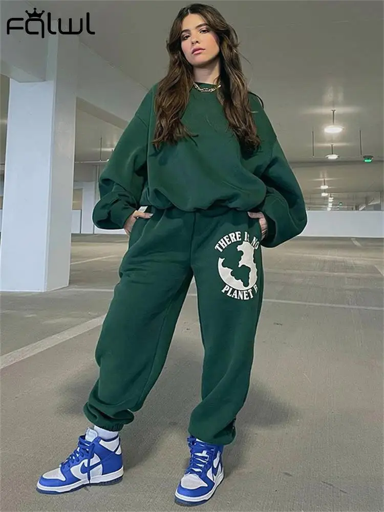 FQLWL Fall Matching Sets Womens 2 Two Piece Set Sweatsuits For Women Long  Sleeve Baggy Top Outfits Print Green Brown Pants Sets - AliExpress