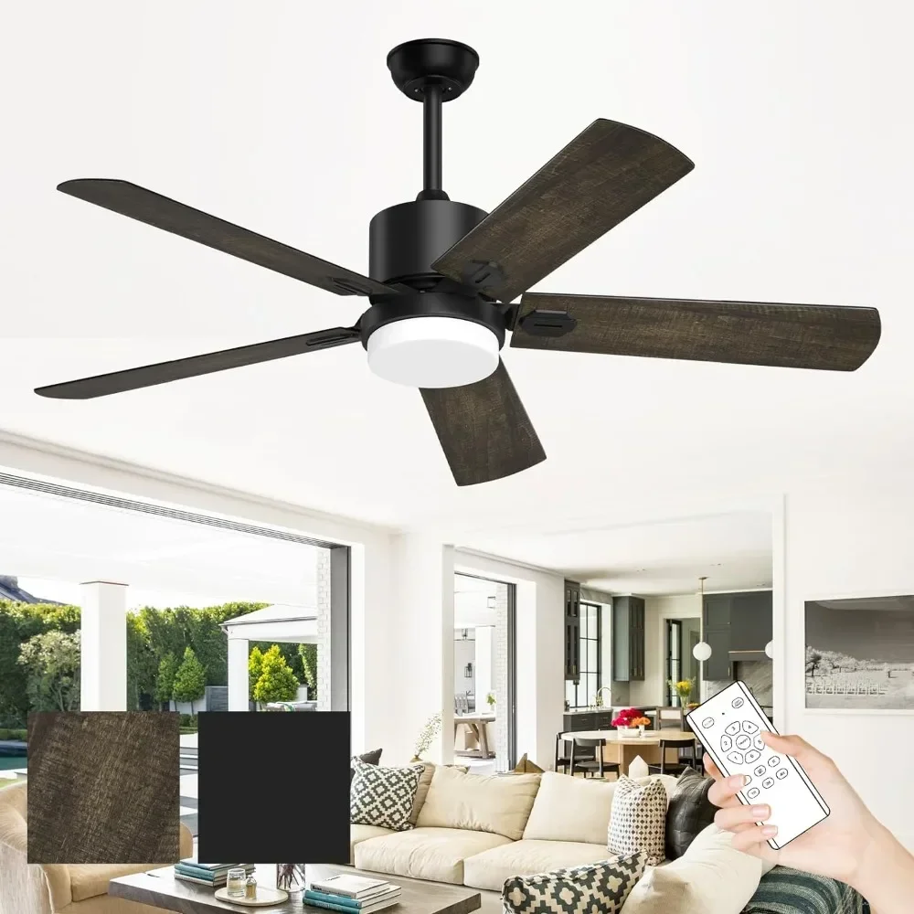 

XMSJ Ceiling Fan, with Lights and Remote, Outdoor Black Fan with Lights for Farmhouse Bedroom，52 Inch, Ceiling Fan