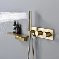 Système de douche thermostatique au plafond, salle de bains moderne en laiton noir, robinet cascade mural à 3 fonctions pour eau froide et chaude 6