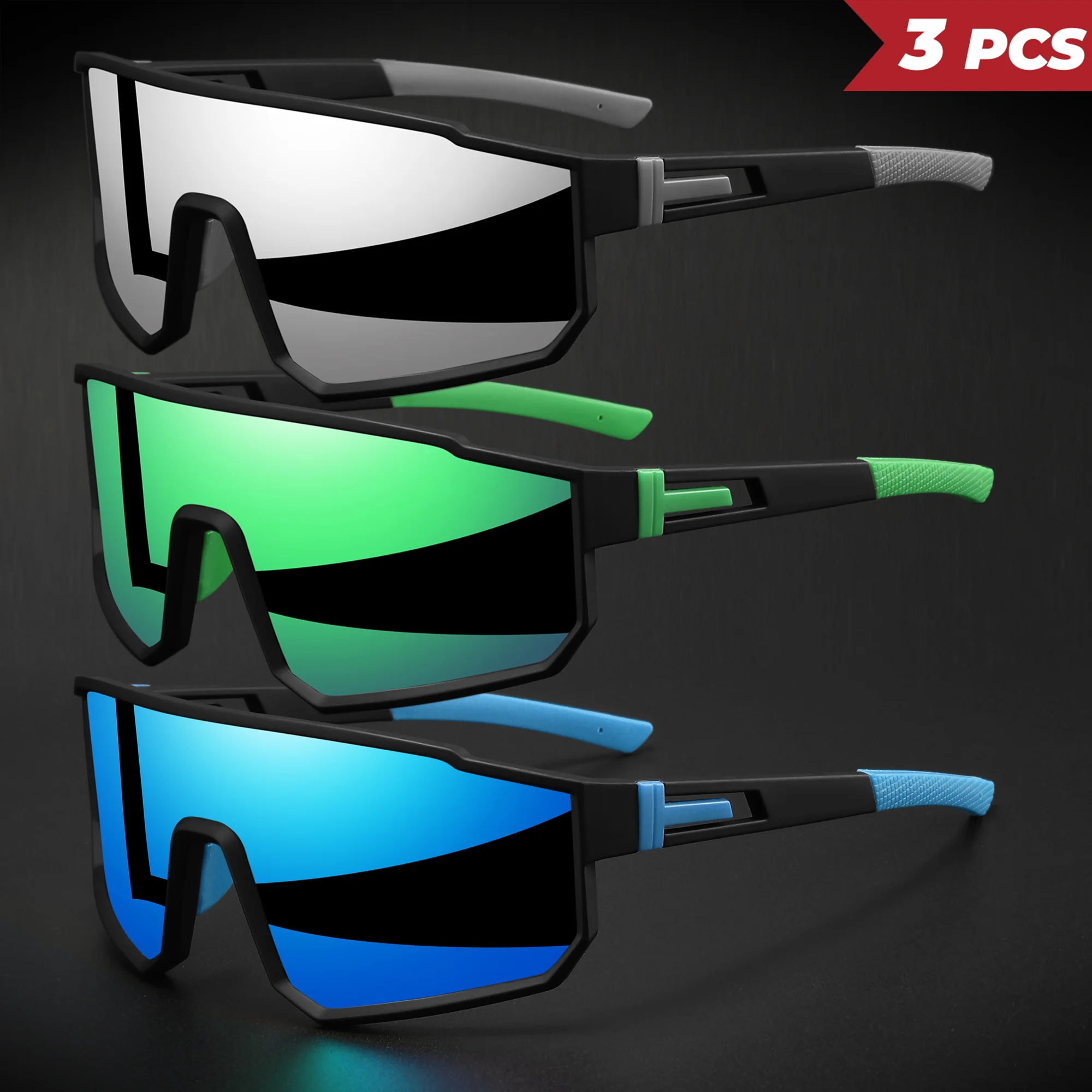 3 Stück übergroße, farbenfrohe Sport-Sonnenbrille – umlaufendes Design, UV400, Unisex, bequeme Passform für Radfahren, Wandern und Outdoor – Detail 10
