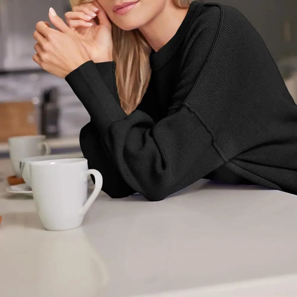 

Women Batwing Sweater Cozy Women's Winter Sweater Soft Warm Stylish Pullover with Split Hem Batwing Sleeves Oversized Batwing