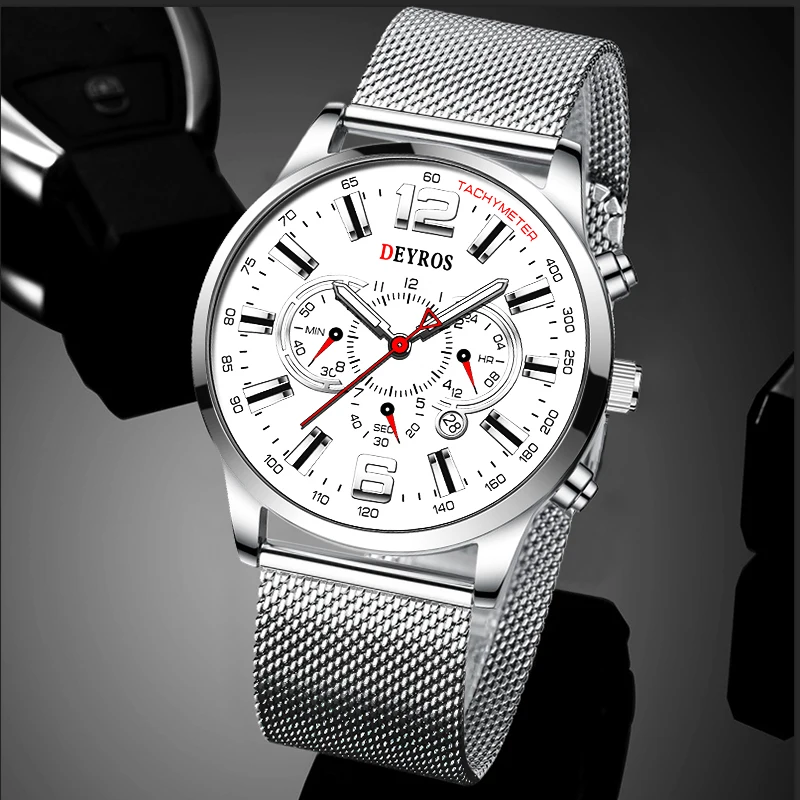 Fashion Mens Watches Men Business Stainless Steel Mesh Belt Quartz Wrist Watch Man Casual Leather Watch