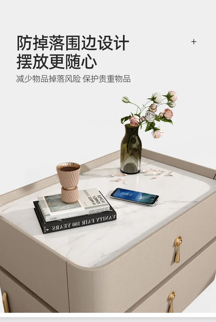 Description Picture 5 of itemDisplay 50*50*40cm Bedside Table Slate Night Stand Bedroom Solid Wood Bedroom Furniture Organizer Storage Cabinat 2 Drawer WRXYH