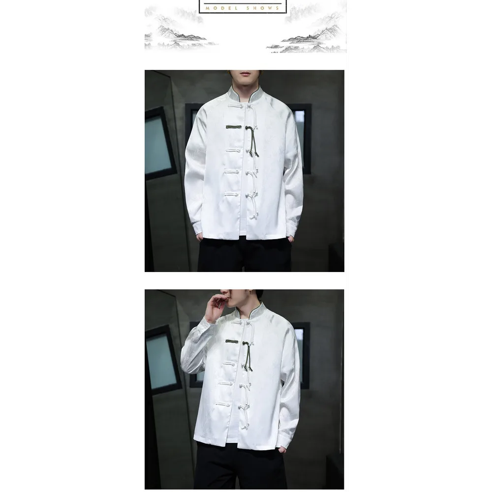 Black Hole Scenery Spring/Summer New Product Chinese Style Bamboo Leaf Silk Jacquard Long sleeved Shirt Button Standing_vogarts.com