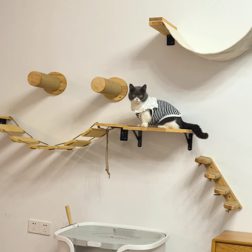 Wall Mounted Cat Scratching Stairs Wall-Mounted Cat Tree Tower Cat Climbing  Shelves With Sisal