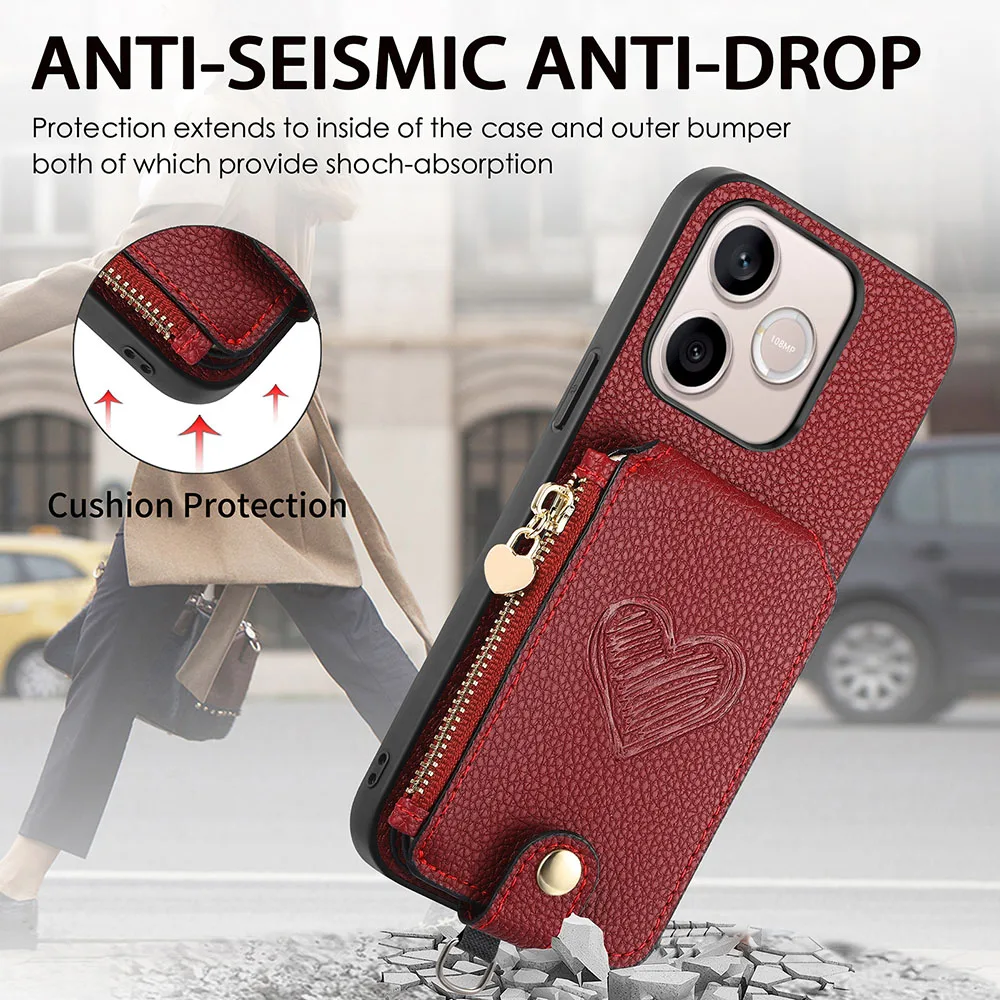 Elegant Leather Wallet Phone Case with Zipper & Card Holder - Includes Lanyard