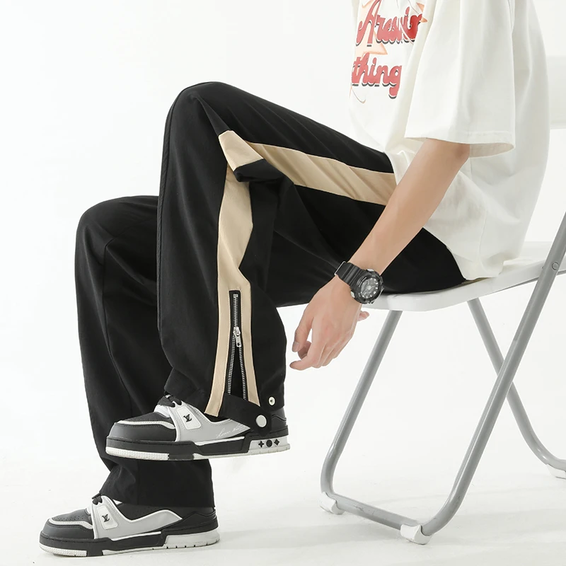 

Man Pants High Street Zipper Patchwork Casual Fashion Men's Clothing Pocket Drawstring Baggy Trousers Wide Leg Pant Streetwear
