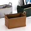 Metal Edged Leather Cosmetic Storage Boxes Creative Home Desktop Storage Ornament Solid Color Retro Exquisite Storage Basket 2