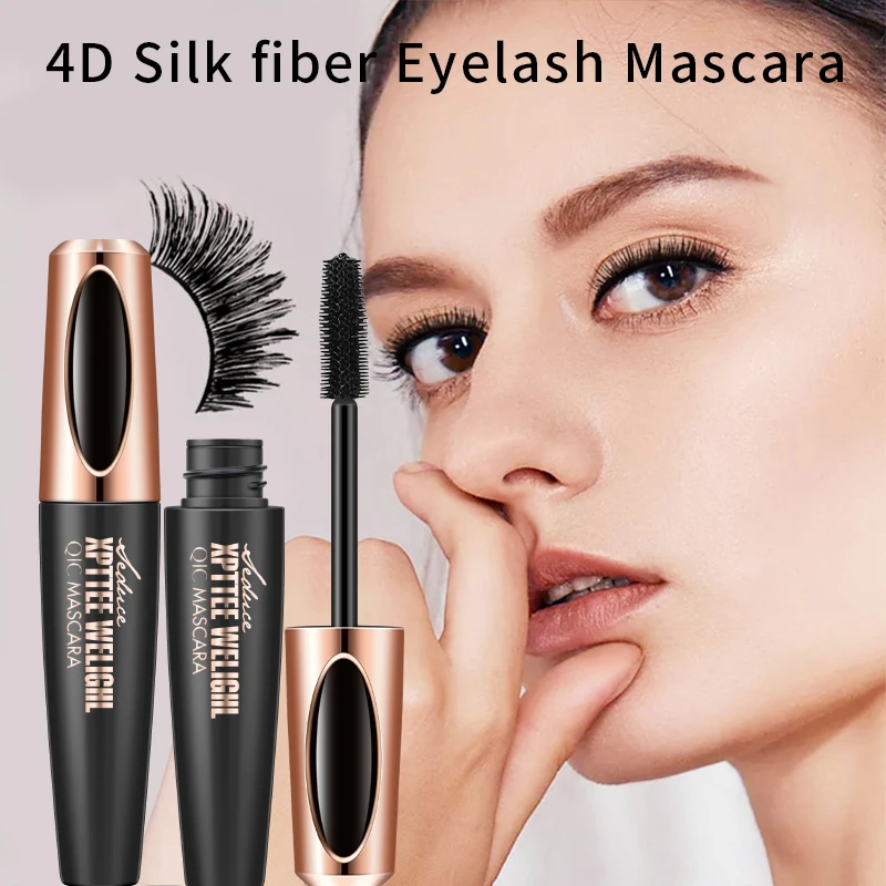 4D Mascara Lengthening Waterproof Eyelashes Eye Mascara Black Volume With Silk Fibers Brush Eyelash Makeup Tool Cosmetics
