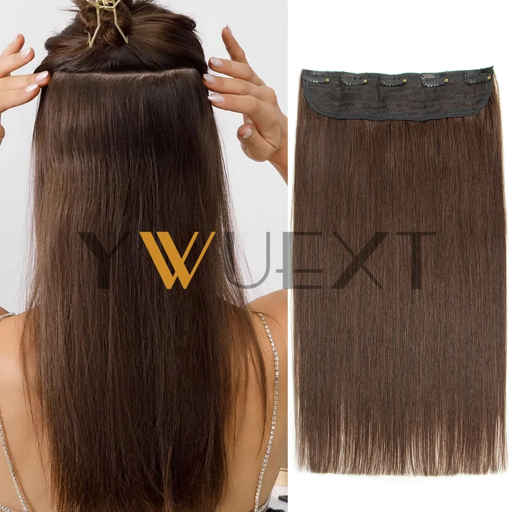 YWUEXT Clip In Virgin Human Hair Extensions 40-60G Brazilian Clip Hair 5 Clips On Weft Natural Color Lace Clip Ins 12''-22''