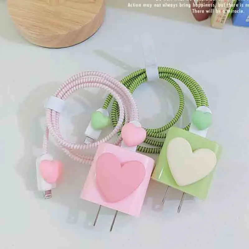 Love 3In1 Cable Protector For Iphone 13 12 11 Fast Charging 20W Usb Data Cable Line Protection Plating Sprial Cable Protective