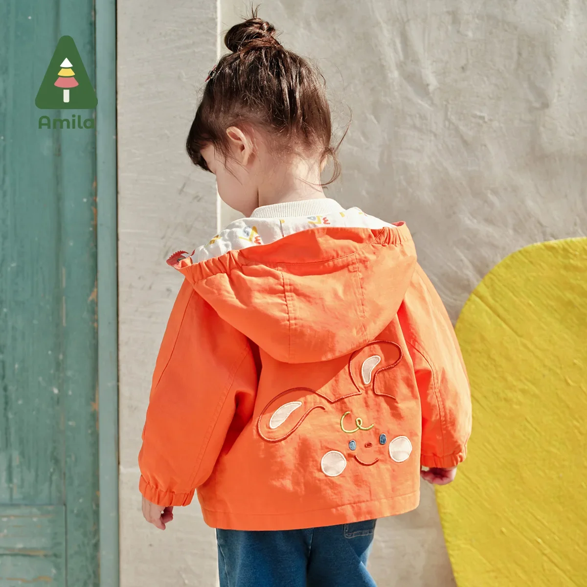 Amila Baby Outerwear Spring Embroidery Casual Pure Cotton Windproof Girls & Boys Hooded Trench Coat baby jacket hooded coat