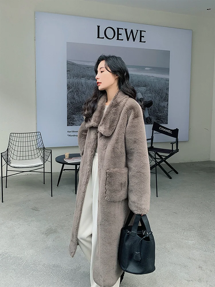 

Imitation Mink Fur Coat for Women Korean Faux Fur Coat Long Fluffy Jacket Casual Outerwear Winter Clothing 2023 New