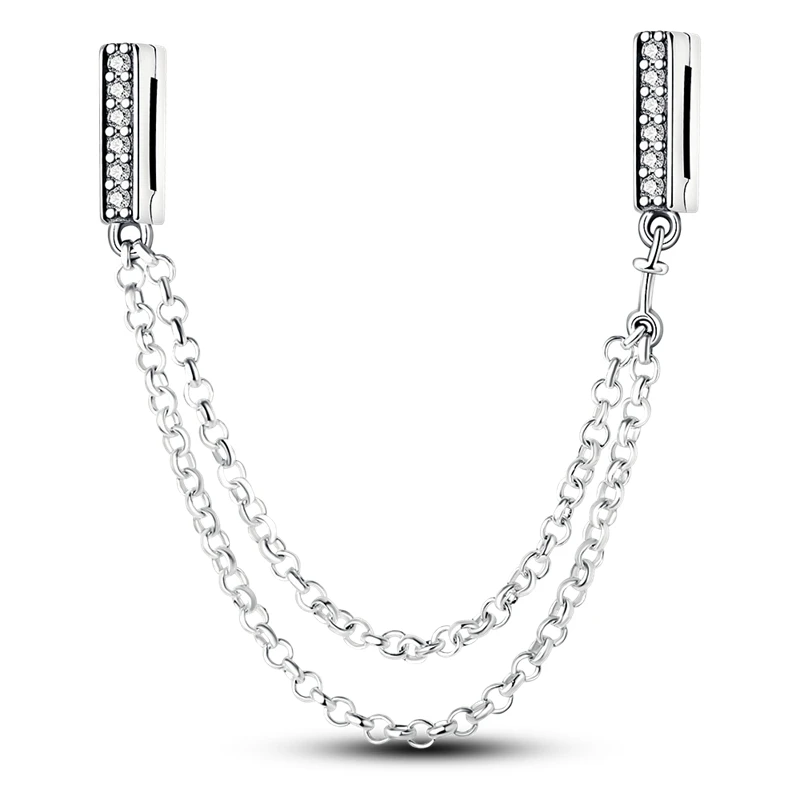 Charm Jewelry 925 Sterling Silver Heart Clip Safety Chain Beads Fit Mesh Bracelet