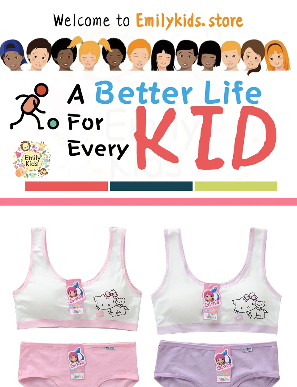 LJMOFA Girls Cute Underwear Set Kids Cotton Sports Training Bra Solid Color Letters Printed Neckline Teenage Briefs Panties B219