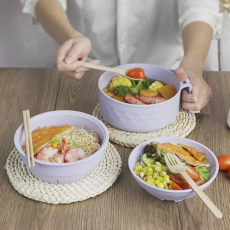 라멘 그릇 세트, 컬러 밀 빨대 그릇, 전자 레인지 라멘 그릇 쿠커 세트, 가정용 숟가락 젓가락 포크, 북유럽 인스