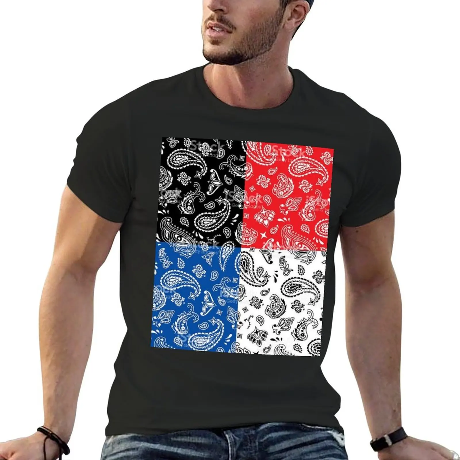 

Red white blue and black bandana T-Shirt vintage cute tops mens shirts graphic tee