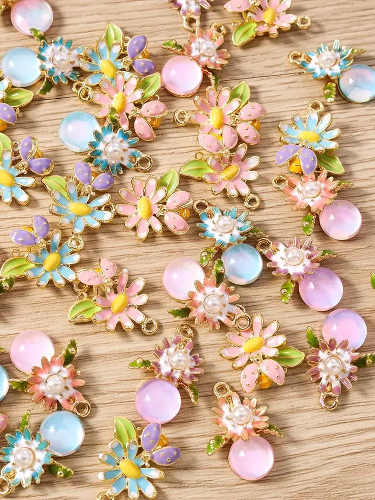 Tusember 10 Stück niedliche Kristall-Gänseblümchen-Blumen-Marienkäfer-Bienen-Anhänger für DIY-Ohrringe, Armbänder, Halsketten, handgefertigtes Kunsthandwerk – Detail 2