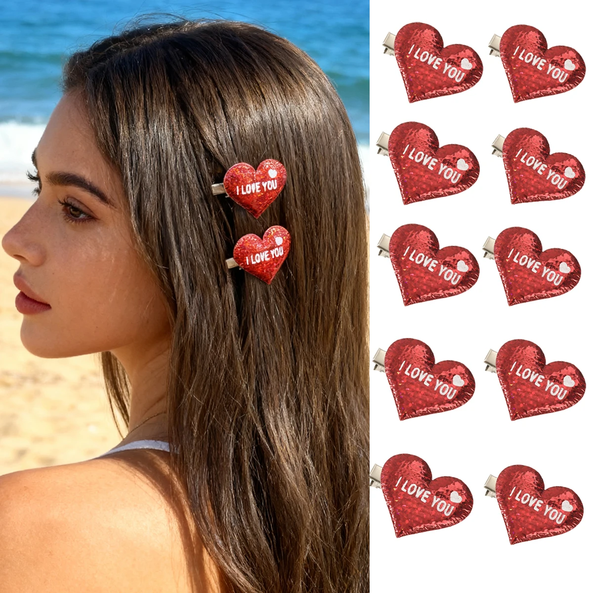 AWAYTR 10 قطعة دبابيس الشعر القلب الأحمر النساء الفتيات منقار البط دبابيس رئيس الجانب الانفجارات مقاطع عيد الحب الحلو دبوس الشعر إكسسوارات الشعر