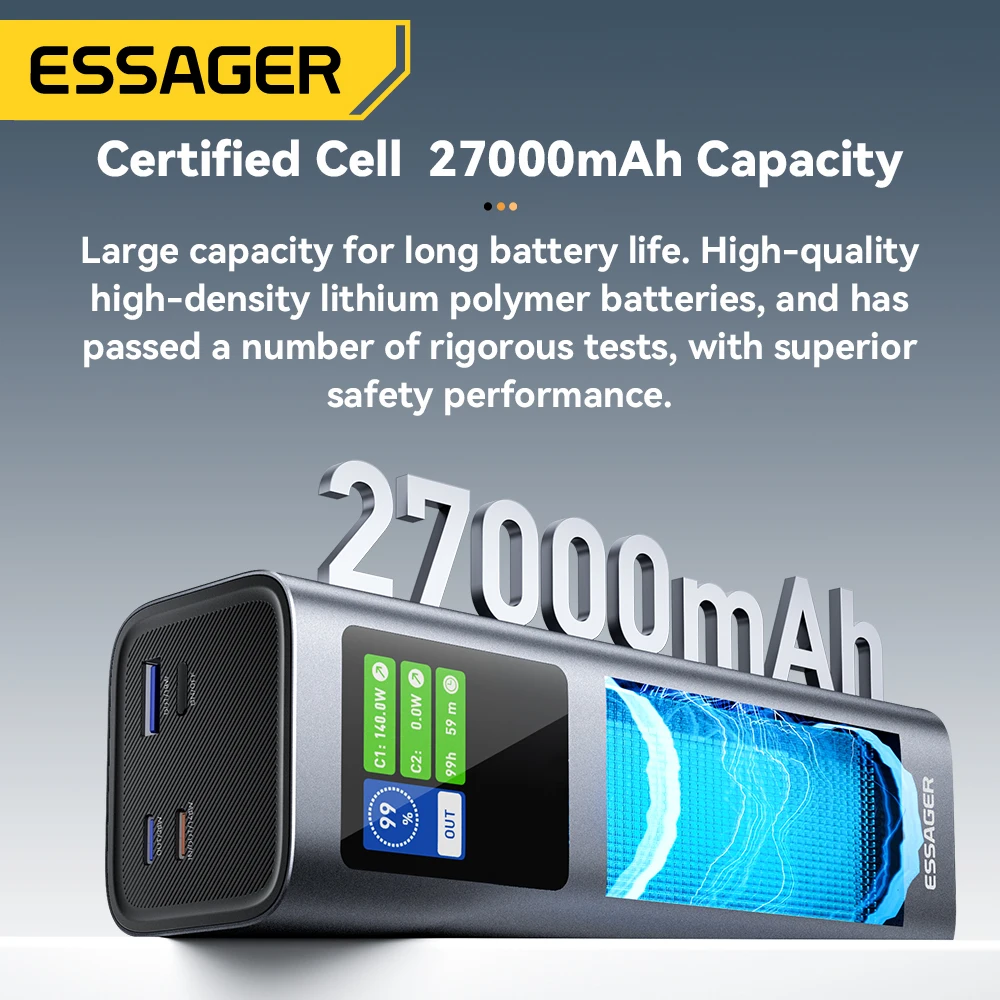 ESSAGER 140W Power Bank 27000mAh PD3.1 Super Fast Charging Digital Display Portable PowerBank for Macbook Laptop iPhone 17 16 15