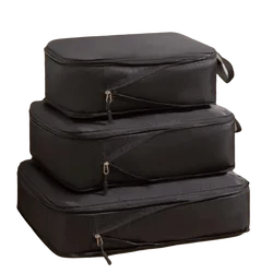 Set of 3 Polyester Compression Packing Cubes - Large Capacity, Portable, Waterproof Travel Organizers (Black)