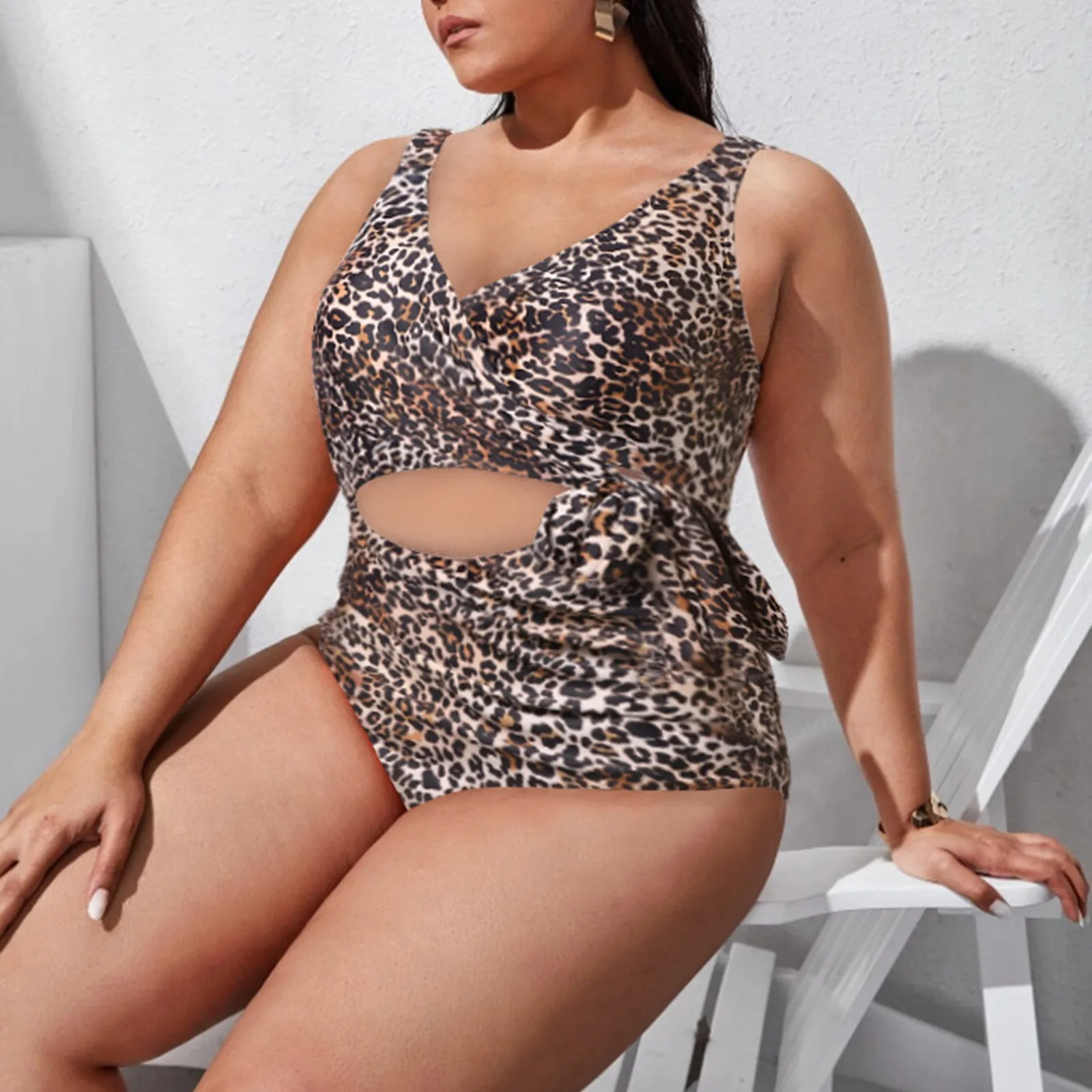 2022 Badmode Hoge Waisted Tweedelige Plus Size Plus Vet Luipaard Gedrukt Badpak Vrouwen Chalaza Bikini Strand Badpak| | AliExpress