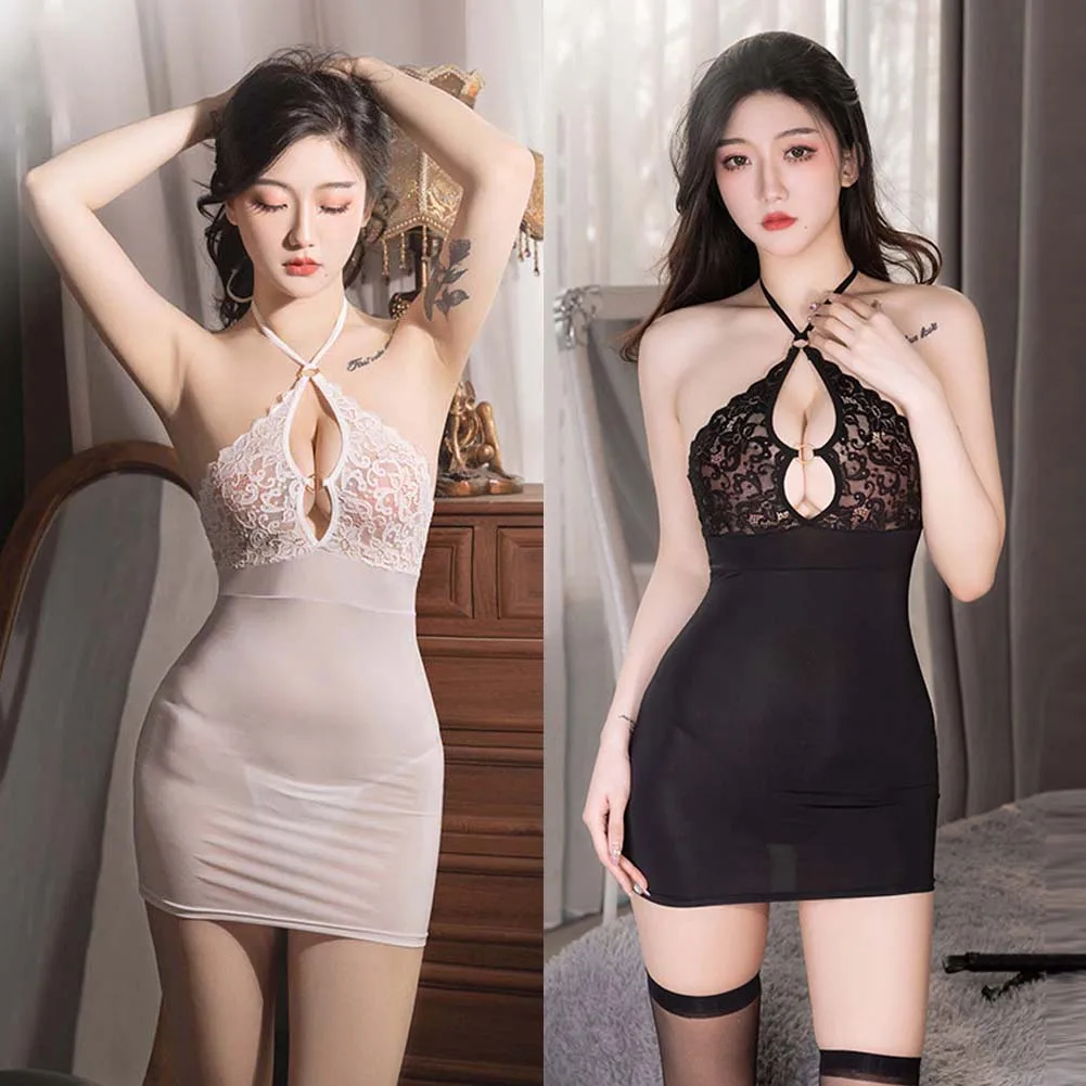 

Women Sexy Pajamas Dress Lingerie Lace See-Through Nightdress Underwear Silky Ultra-thin Female Nightwear Sleepwear Vestidos