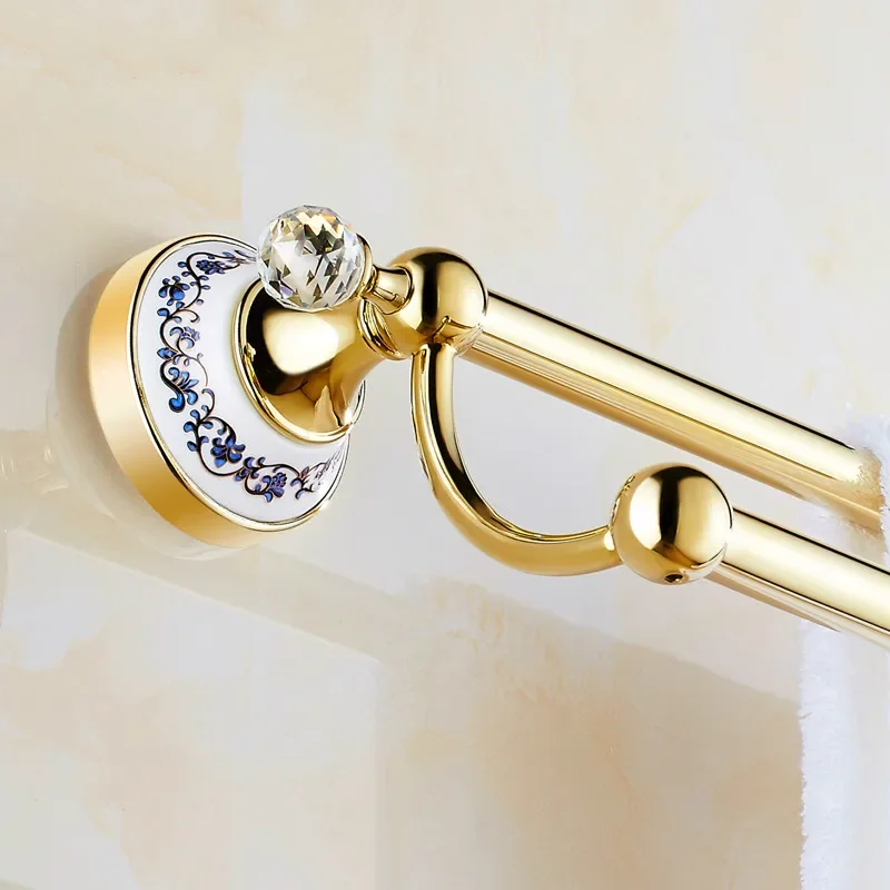 

Antique Gold Plate Towel Bar European 60cm Ceramic Base Polished Towel Rack Towel Holder Bathroom Products L