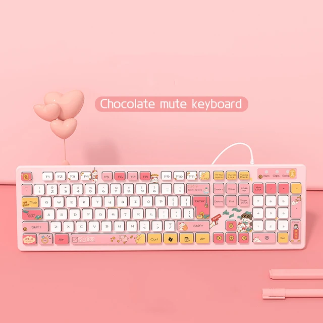 Kawaii – clavier de jeu sans fil rose, pour fille, mignon, dessin animé,  silencieux, pour PC portable, ordinateur de bureau, cadeau - AliExpress