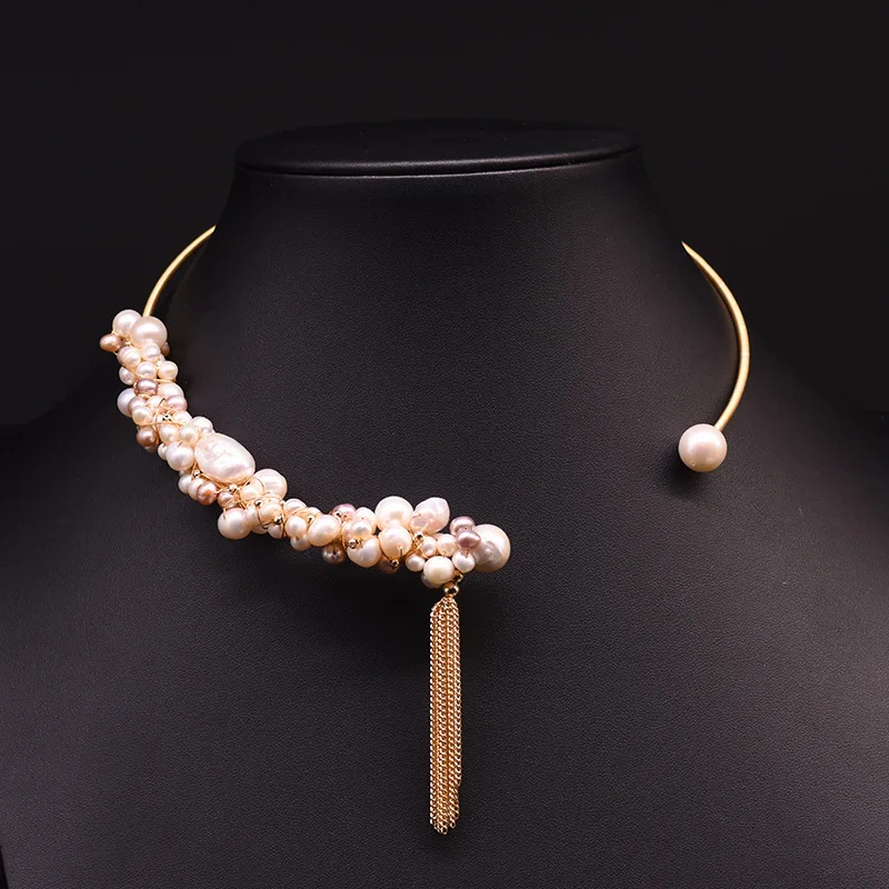 

Baroque pearl necklace tassel collar natural freshwater pearl neck ring necklace for women